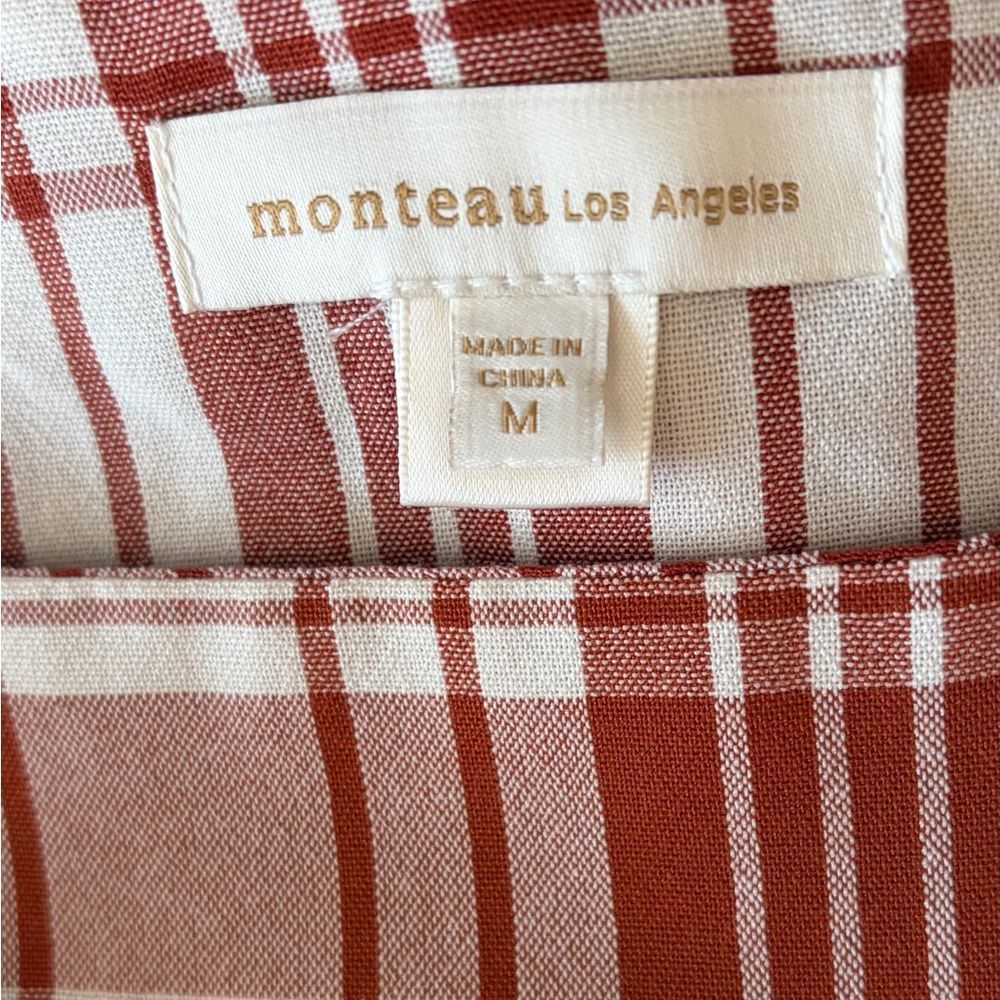 Monteau Los Angles red/rust/white plaid square neck babydoll dress size medium. - Picture 8 of 8